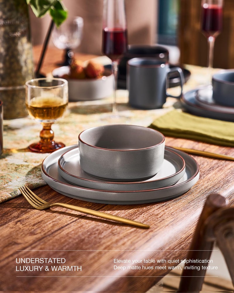 Famiware Nebula Ridge Stoneware Dinnerware Sets, Plates and Bowls Sets for 4, 12 Pieces Dishes Set, Microwave and Dishwasher Safe Kitchen Plates, Multi-color - Image 3