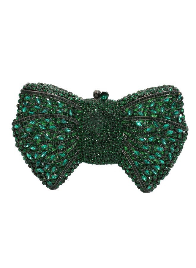 Tngan Women Luxury Bowknot Shaped Evening Clutch Sparkling Rhinestones Handbag for Banquet Wedding Party, A-green - Image 1