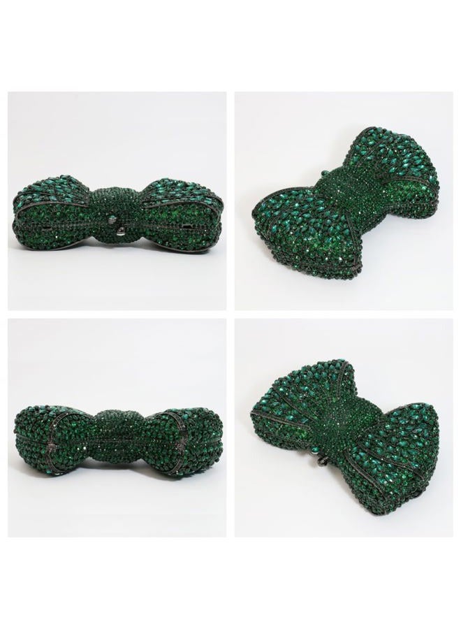 Tngan Women Luxury Bowknot Shaped Evening Clutch Sparkling Rhinestones Handbag for Banquet Wedding Party, A-green - Image 5