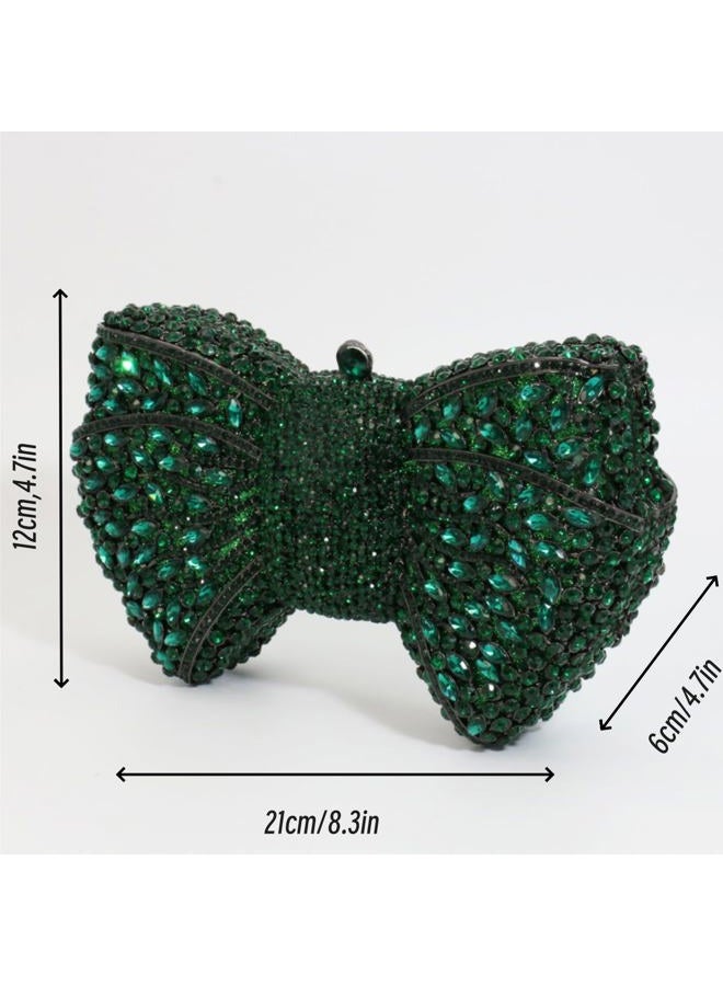 Tngan Women Luxury Bowknot Shaped Evening Clutch Sparkling Rhinestones Handbag for Banquet Wedding Party, A-green - Image 4