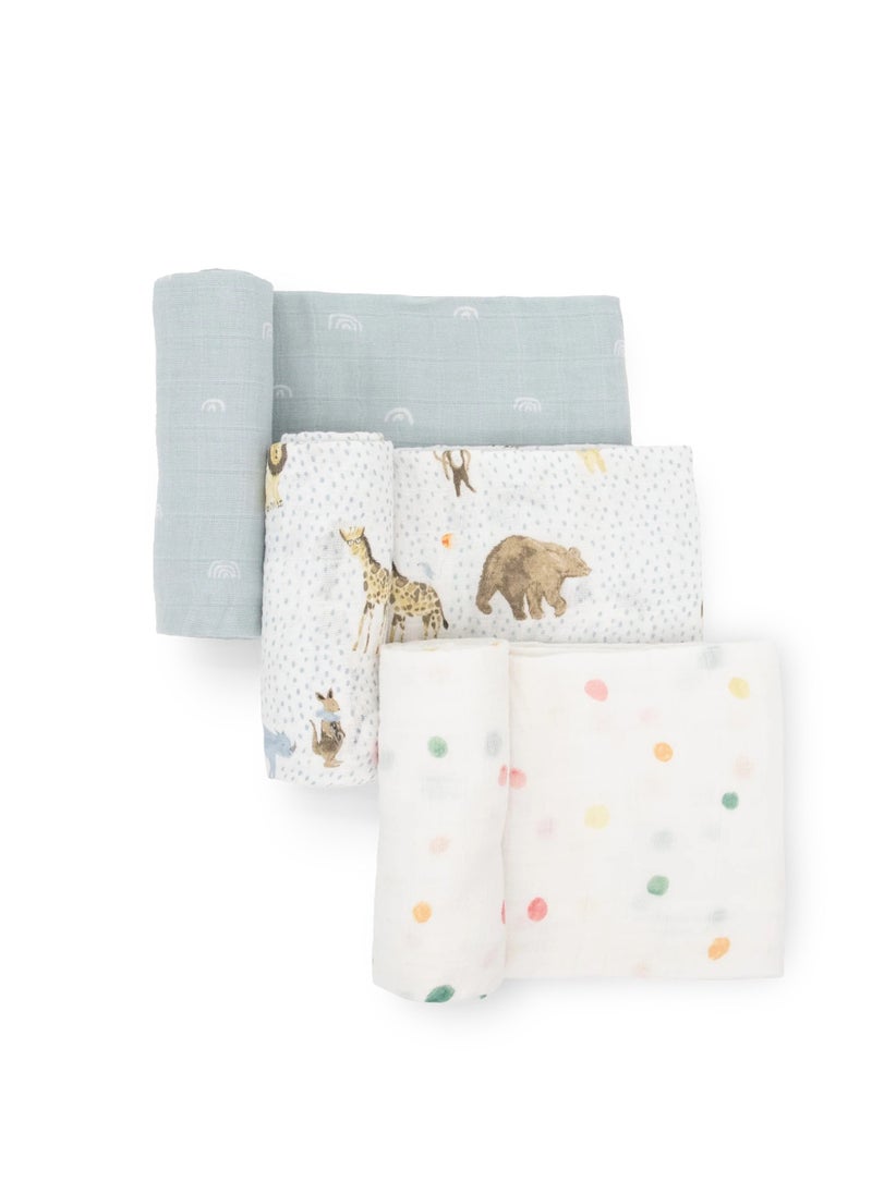 little unicorn - Cotton Swaddle 3 Pack Party Animals - Image 1