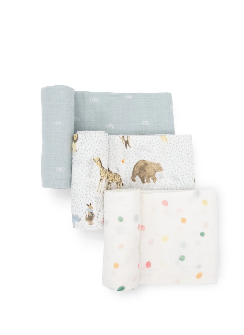 little unicorn - Cotton Swaddle 3 Pack Party Animals - Image 1