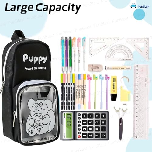 FunBlast Pencil Pouch, Stylish Pencil case, Large Capacity Hangable Canvas Pencil Case, Cute Cartoon Theme Pouch for Kids, Kawaii Pencil Case (Black-) - Image 5