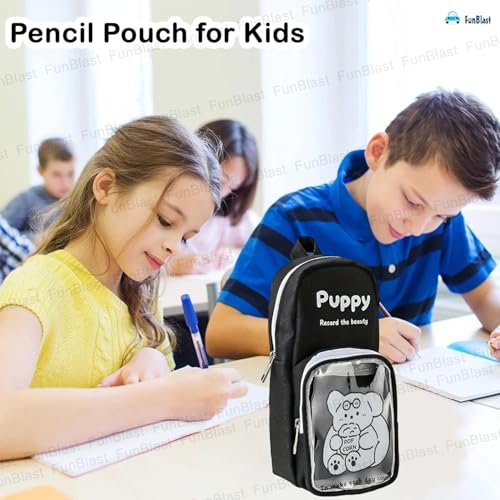 FunBlast Pencil Pouch, Stylish Pencil case, Large Capacity Hangable Canvas Pencil Case, Cute Cartoon Theme Pouch for Kids, Kawaii Pencil Case (Black-) - Image 3