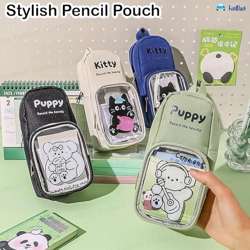 FunBlast Pencil Pouch, Stylish Pencil case, Large Capacity Hangable Canvas Pencil Case, Cute Cartoon Theme Pouch for Kids, Kawaii Pencil Case (Black-) - Image 4