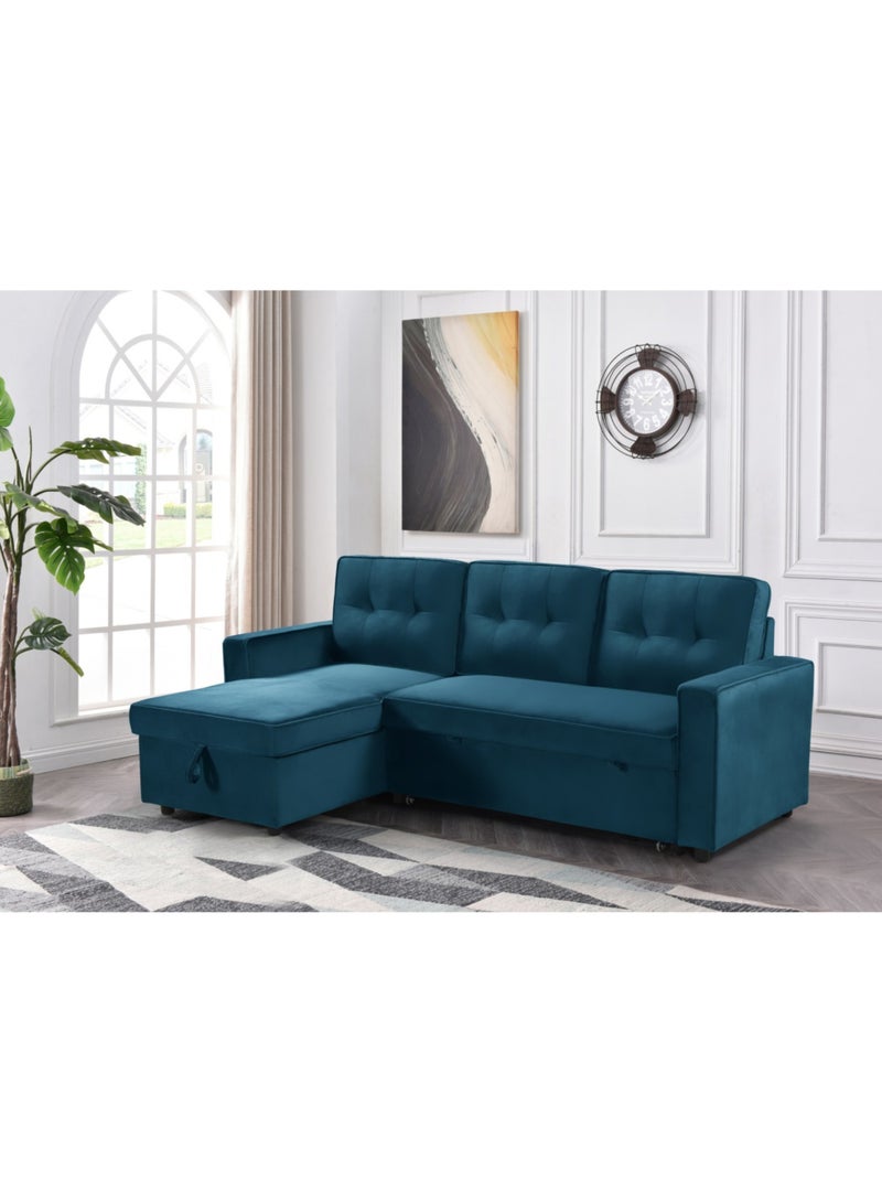 KARNAK 3 Seater Diwan Sofa Bed With Cushions L-Shaped Storage Space | Convertible Living Room Furniture Blue  - Image 1