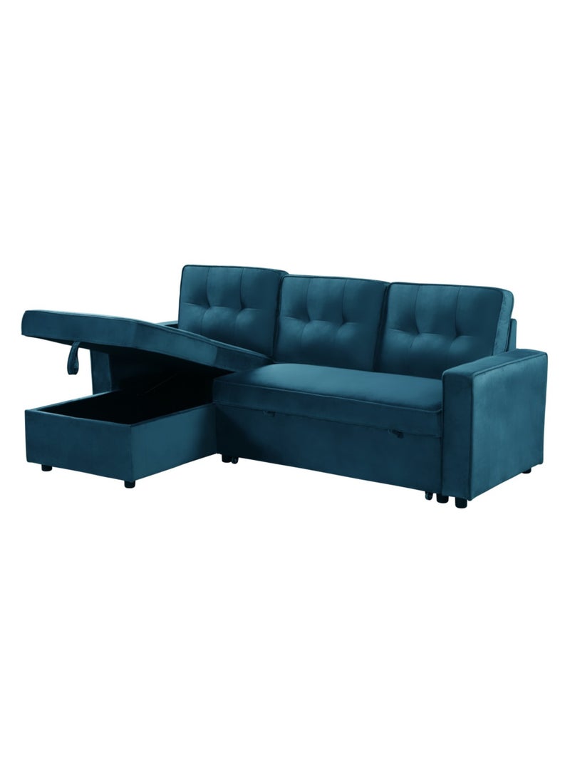 KARNAK 3 Seater Diwan Sofa Bed With Cushions L-Shaped Storage Space | Convertible Living Room Furniture Blue  - Image 3