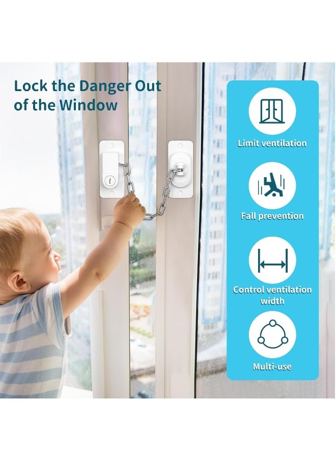 قفل النوافذ - عبوتان من مقيدات النوافذ للسلامة لنوافذ UPVC، قفل نافذة قابل للتعديل، أمان للأطفال مع مفاتيح، قفل نافذة لاصق ذاتي بدون حفر، أمان للأطفال والحيوانات الأليفة - Image 4