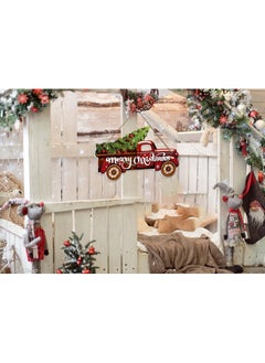 SICOHOME SICOHOME Truck Merry Christmas Sign - Truck Welcome Sign for Front Door - Merry Christmas Sign Door Decoration Christmas Red Truck Wreath Farmhouse Porch Door Sign for Indoor Outdoor Decor  - Image 5