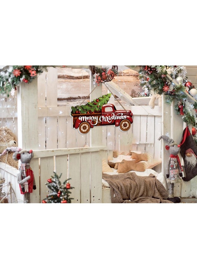 SICOHOME Truck Merry Christmas Sign - Truck Welcome Sign for Front Door - Merry Christmas Sign Door Decoration Christmas Red Truck Wreath Farmhouse Porch Door Sign for Indoor Outdoor Decor - Image 5