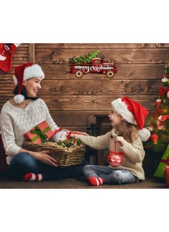 SICOHOME SICOHOME Truck Merry Christmas Sign - Truck Welcome Sign for Front Door - Merry Christmas Sign Door Decoration Christmas Red Truck Wreath Farmhouse Porch Door Sign for Indoor Outdoor Decor  - Image 3