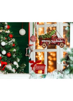 SICOHOME SICOHOME Truck Merry Christmas Sign - Truck Welcome Sign for Front Door - Merry Christmas Sign Door Decoration Christmas Red Truck Wreath Farmhouse Porch Door Sign for Indoor Outdoor Decor  - Image 4