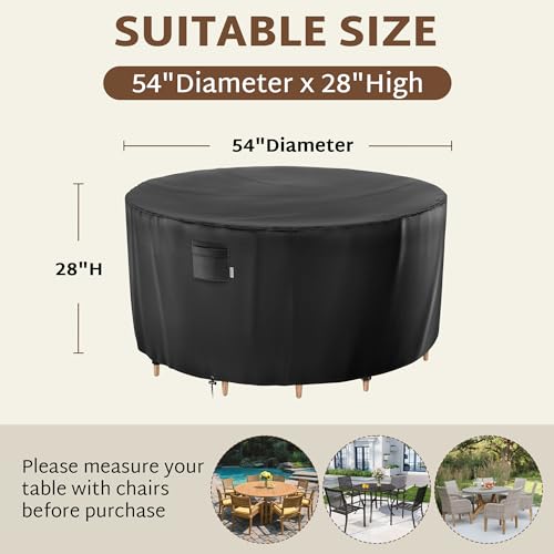 iBirdie Round Patio Furniture Cover 54 x 28 inch Outdoor Waterproof and Weatherproof for Garden Table and Chairs Heavy Duty 600D fit 54 52 50 Diameter - Image 3