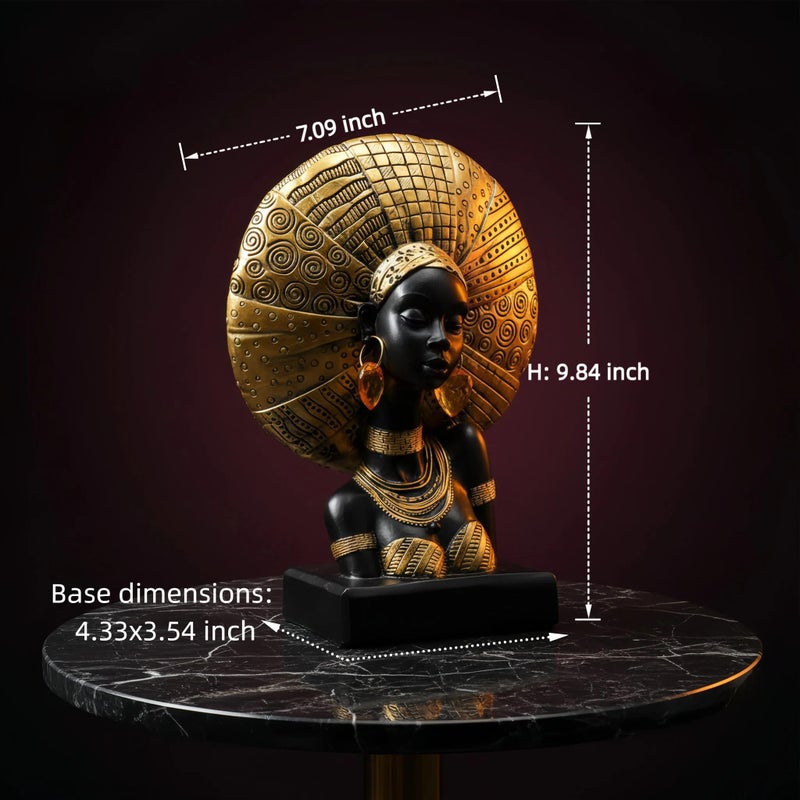 Lescafita African Woman Statue with Gold Sunburst Headdress â€“ Resin Figurine with Tribal Jewelry, Afrocentric Home Decor Accent, Cultural Sculpture Gift for Women - Image 3