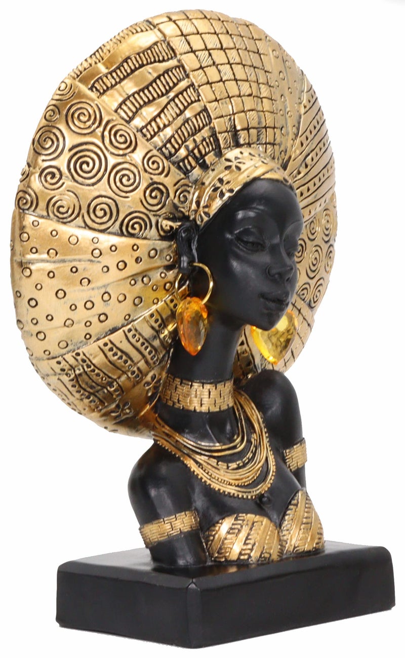 Lescafita African Woman Statue with Gold Sunburst Headdress â€“ Resin Figurine with Tribal Jewelry, Afrocentric Home Decor Accent, Cultural Sculpture Gift for Women - Image 1