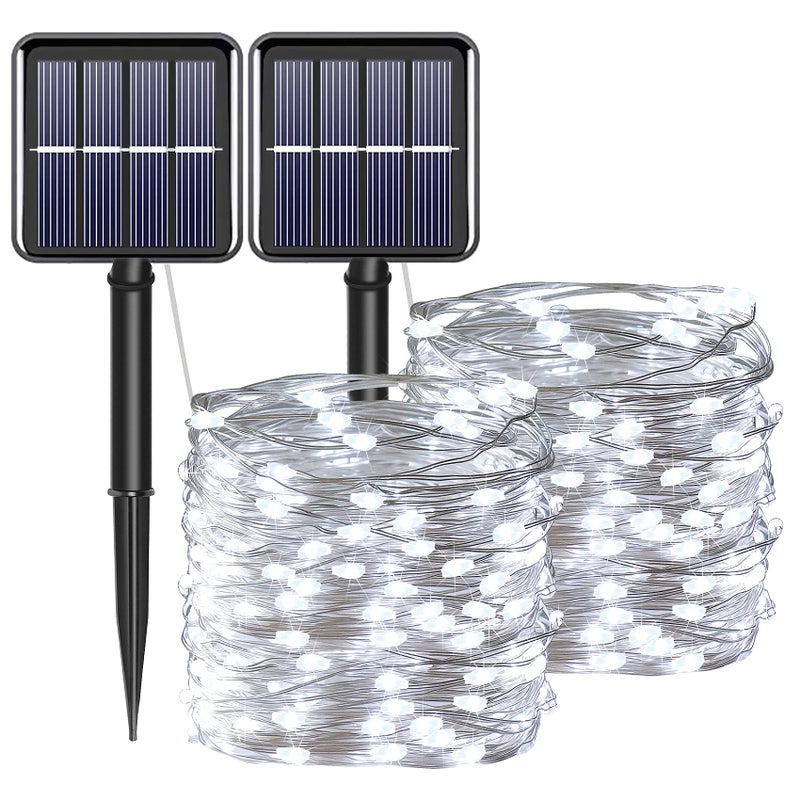 YAOZHOU Solar Fairy String Lights for Outside Outdoor Waterproof Cool White 2Pack Total 200LED 66Ft 8 Modes Mini Mini Small Solar Powered Lights for Christmas Garden Patio Fence Balcony