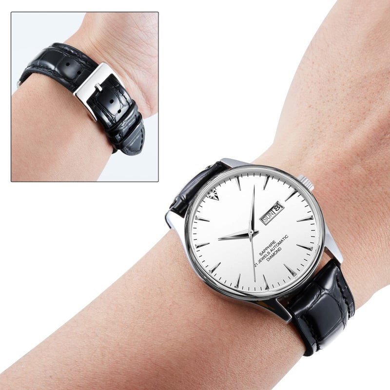 BINLUN Leather Watch Band 22mm Quick Release Premium Alligator Pattern Leather and Breathable Silicone Hybrid Watch Bands Replacement Strap for Men Women (Black,Silver Buckle) - Image 3
