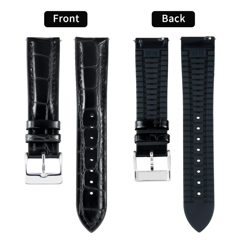 BINLUN Leather Watch Band 22mm Quick Release Premium Alligator Pattern Leather and Breathable Silicone Hybrid Watch Bands Replacement Strap for Men Women (Black,Silver Buckle) - Image 2