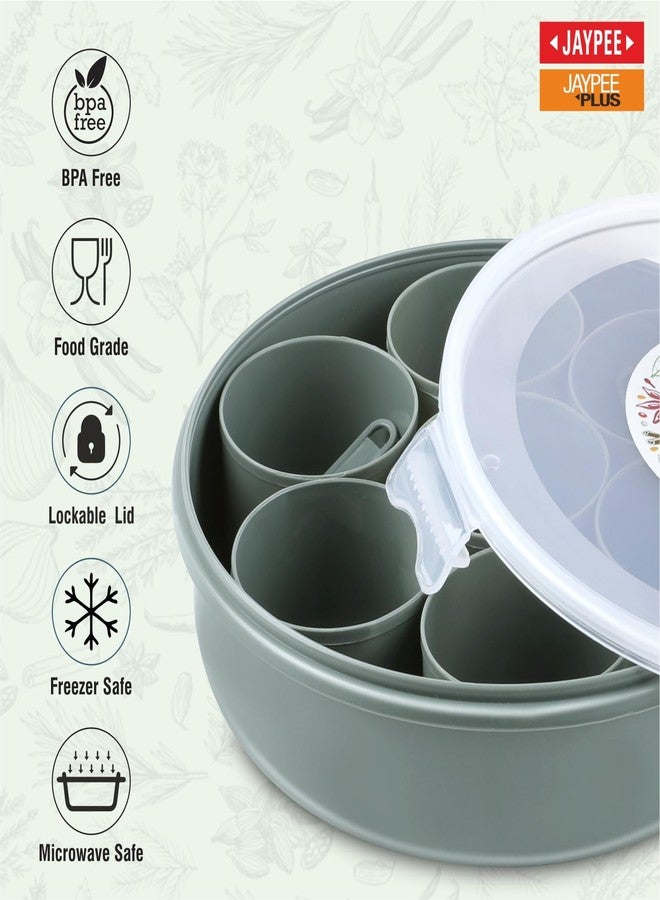 JAYPEE Aroma Spice Box with 7 plastic Container & Spoon |Masala Dani For Kitchen|Spice Organiser With See Through Lid |Masala Dabba Organizer |Lockable Lid |Food Grade, (1.6 Ltr), Green - Image 4