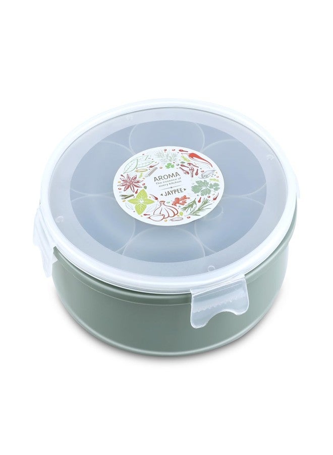 JAYPEE Aroma Spice Box with 7 plastic Container & Spoon |Masala Dani For Kitchen|Spice Organiser With See Through Lid |Masala Dabba Organizer |Lockable Lid |Food Grade, (1.6 Ltr), Green - Image 1