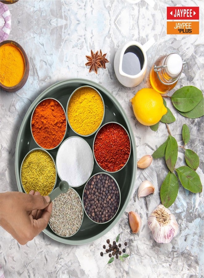 JAYPEE Aroma Spice Box with 7 plastic Container & Spoon |Masala Dani For Kitchen|Spice Organiser With See Through Lid |Masala Dabba Organizer |Lockable Lid |Food Grade, (1.6 Ltr), Green - Image 2