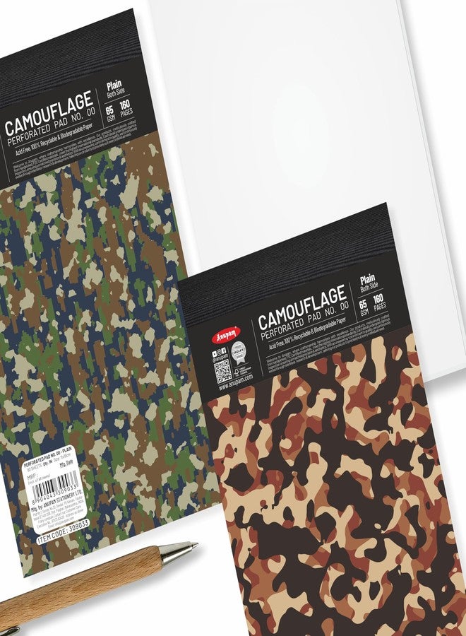 Anupam Camouflage Writing Pad 11x19cm Plain Paper 65Gsm 80 Sheets Notepad, Micro Perforated Notebook with Strong Back Board for School, College, Office, Business (Size : 00, Pack of 4) - Image 5