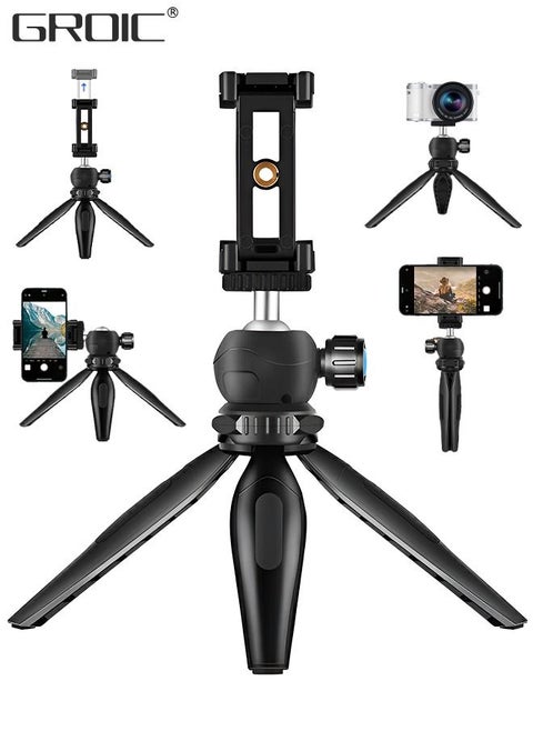 Lightweight Mini Tripod for Camera and Phone - Tabletop Small Phone Tripod Mount for GoPro iPhone / Cell Phones Webcam Projector Compact DSLR - Hand Desktop Camera Tripod Extendable Stand Table