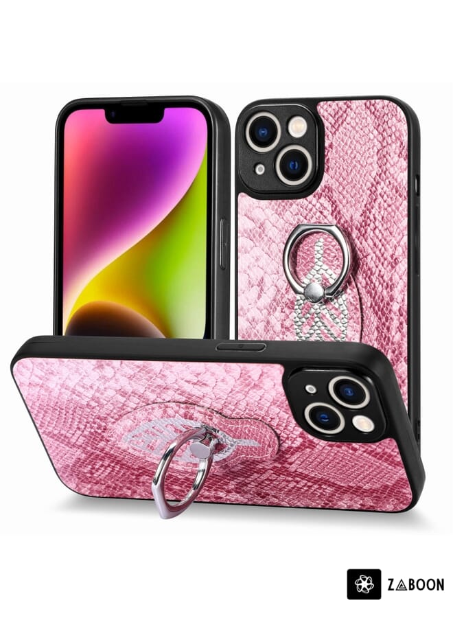 Zaboon Protective Case Cover For iPhone 14 Plus Snakeskin Leather Back Cover Ring - Image 1