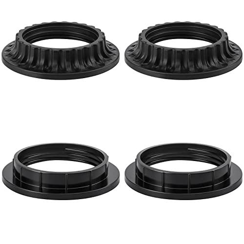 DiCUNO Lamp Shade Rings, E26 Light Socket Collar Ring, Black Threaded Reducer 1-3/8 Inches (34mm) and 1-1/2 Inch (39mm), Hanging Lamp Holder Parts, (34mm * 2pcs; 39mm * 2pcs) - Image 1