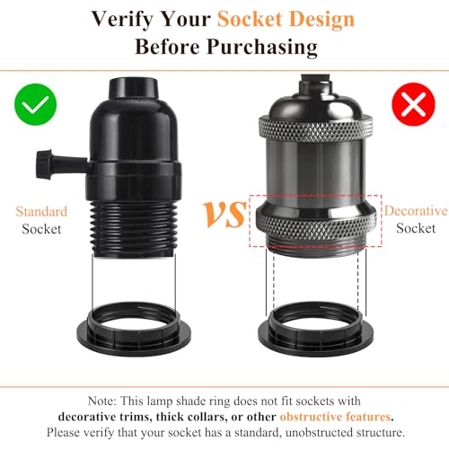 DiCUNO Lamp Shade Rings, E26 Light Socket Collar Ring, Black Threaded Reducer 1-3/8 Inches (34mm) and 1-1/2 Inch (39mm), Hanging Lamp Holder Parts, (34mm * 2pcs; 39mm * 2pcs) - Image 5