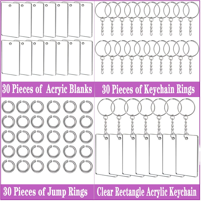 ArtCute 90 Pieces Clear Acrylic Keychain Blanks Rectangle 2 Inch Plastic Clear Keychain Rectangle Blank for Vinyl with Key Chain Rings for DIY Projects & Crafts - Image 3