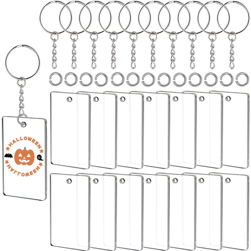 ArtCute 90 Pieces Clear Acrylic Keychain Blanks Rectangle 2 Inch Plastic Clear Keychain Rectangle Blank for Vinyl with Key Chain Rings for DIY Projects & Crafts - Image 1