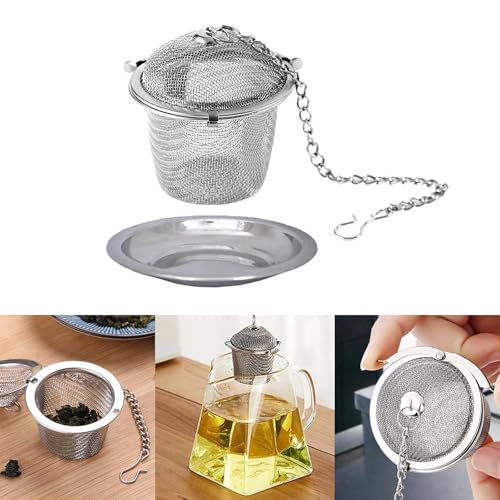 SpiderJuice 1Pc Stainless Steel Small Net Mesh Style Easy Loose Leaves Green Tea Filter Pot Infuser Strainer with Plate - Image 1