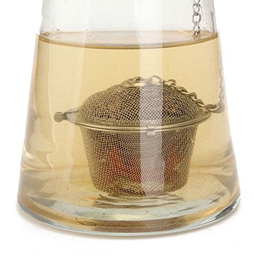 SpiderJuice 1Pc Stainless Steel Small Net Mesh Style Easy Loose Leaves Green Tea Filter Pot Infuser Strainer with Plate - Image 2