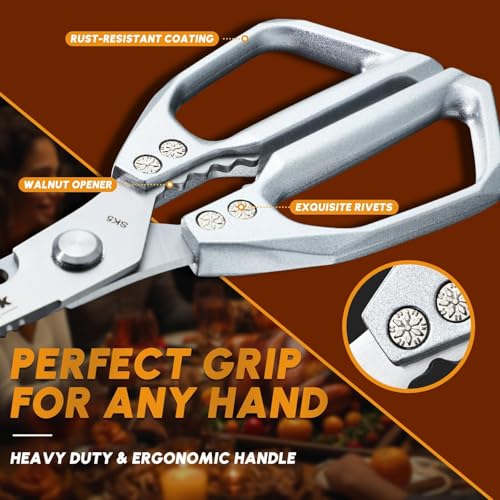 HUUSK Kitchen Scissors and Vegetable Peeler Set - Silver Stainless Steel Cooking Kitchen Shears for Food with Serrated Peeler, Heavy Duty Japanese Dishwasher Safe Meat Scissors, Gift for Men - Image 4