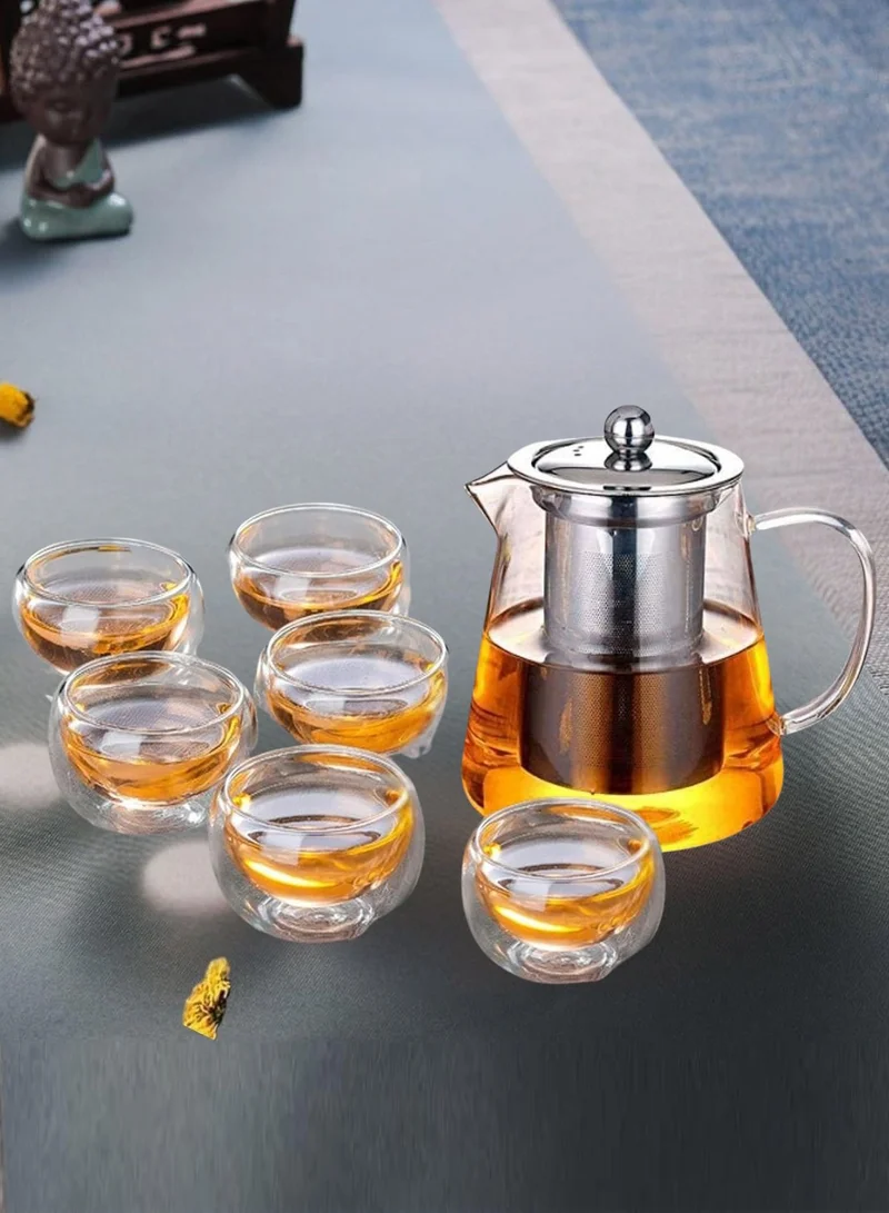 1Chase Borosilicate Glass Teapot 950 ML With Double Wall Glass 50 ML pack of 6