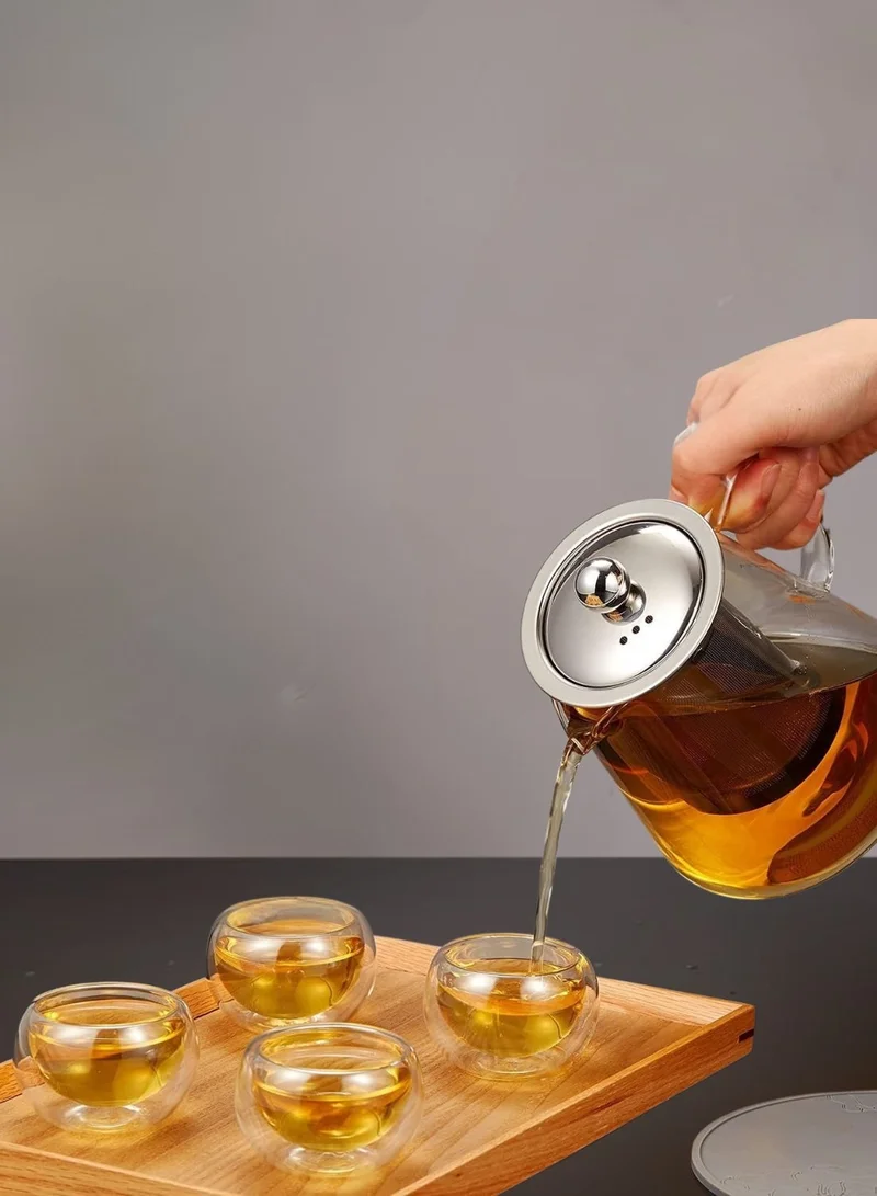 1Chase Borosilicate Glass Teapot 950 ML With Double Wall Glass 50 ML pack of 6