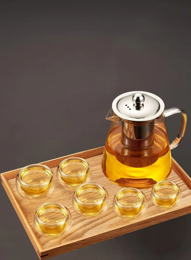 1Chase Borosilicate Glass Teapot 950 ML With Double Wall Glass 50 ML pack of 6