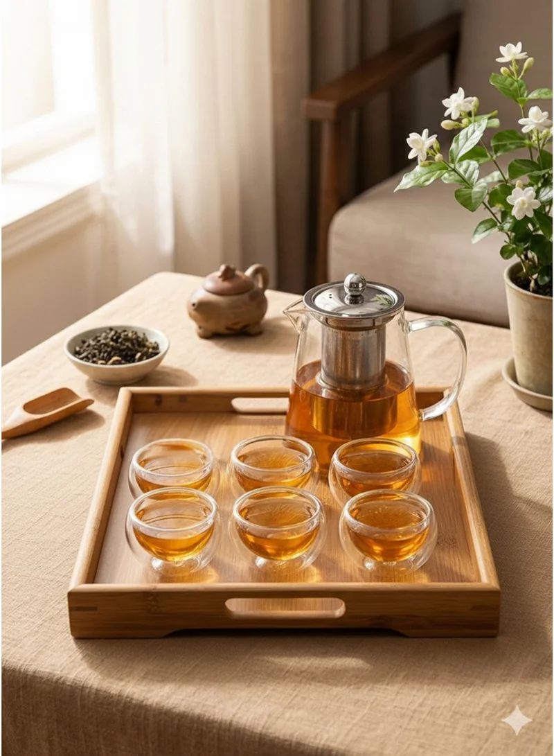 1Chase Borosilicate Glass Teapot 950 ML With Double Wall Glass 50 ML pack of 6