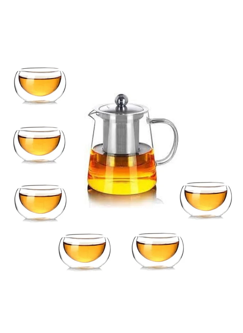 1Chase Borosilicate Glass Teapot 950 ML With Double Wall Glass 50 ML pack of 6