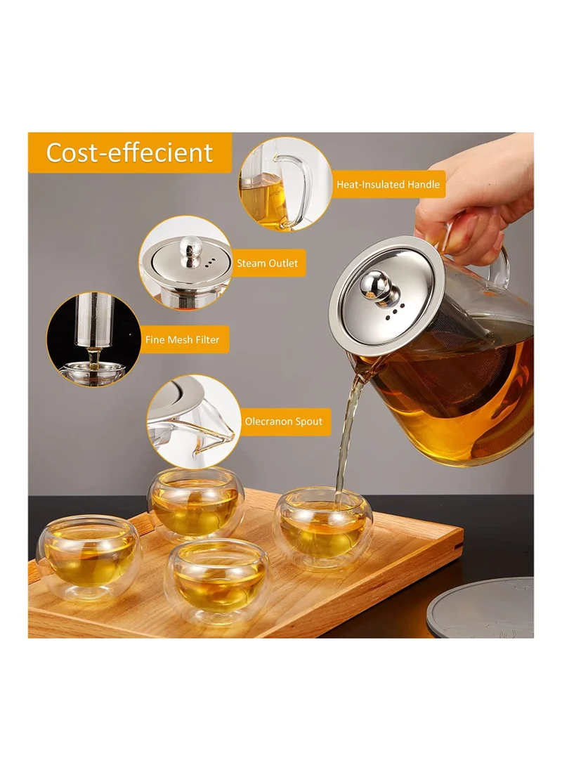1Chase Borosilicate Glass Teapot 950 ML With Double Wall Glass 50 ML pack of 6