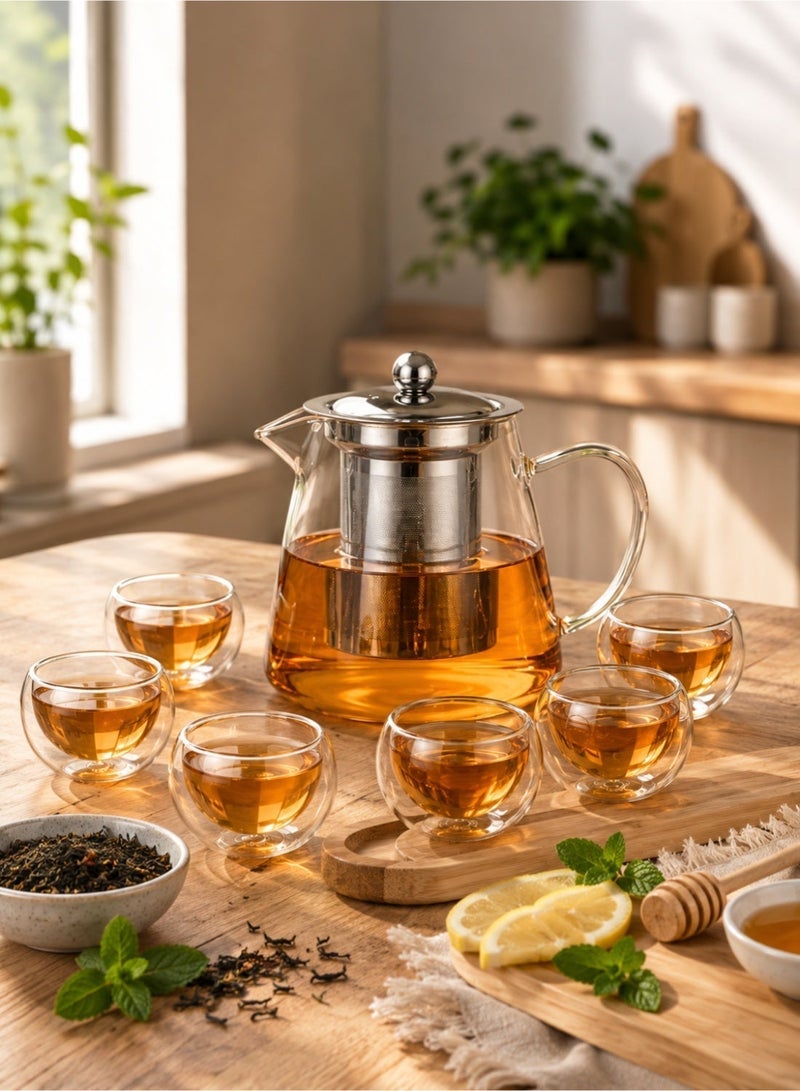 1Chase Borosilicate Glass Teapot 950 ML With Double Wall Glass 50 ML pack of 6 - Image 2