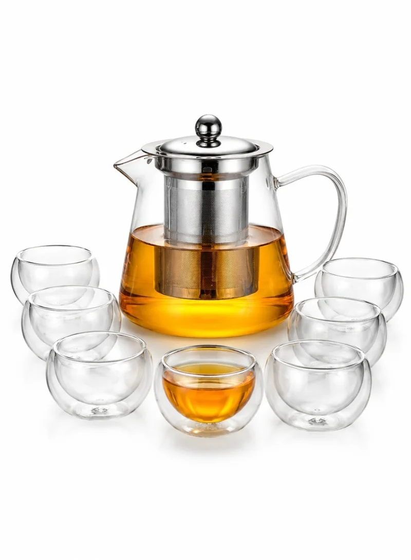1Chase Borosilicate Glass Teapot 950 ML With Double Wall Glass 50 ML pack of 6
