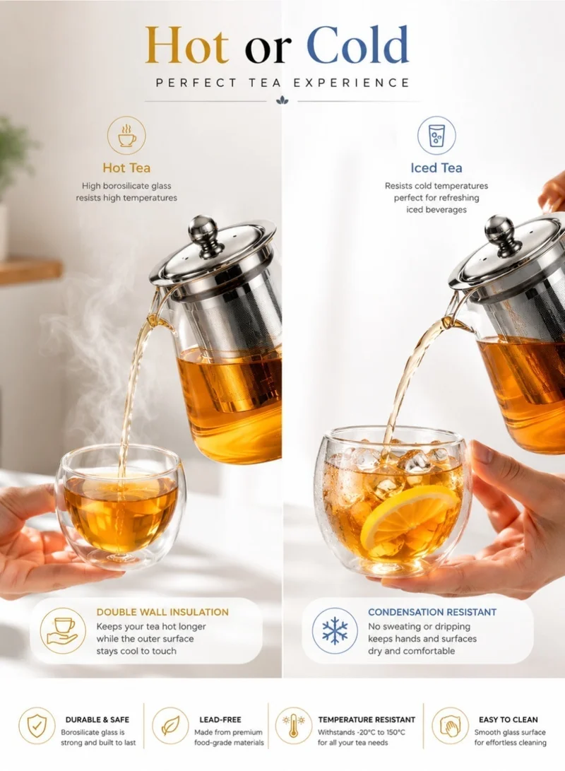 1Chase  Borosilicate Glass Teapot 950 ML With Double Wall Glass 50 ML pack of 6  | Best Price UAE