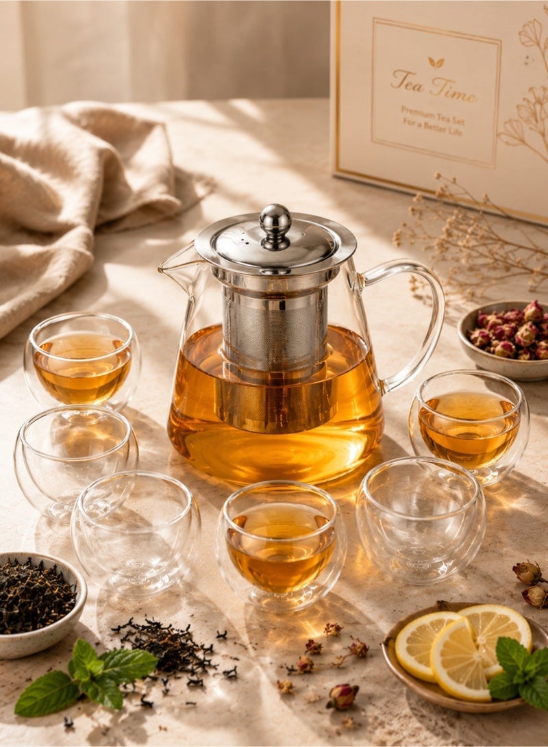 1Chase Borosilicate Glass Teapot 950 ML With Double Wall Glass 50 ML pack of 6 - Image 4