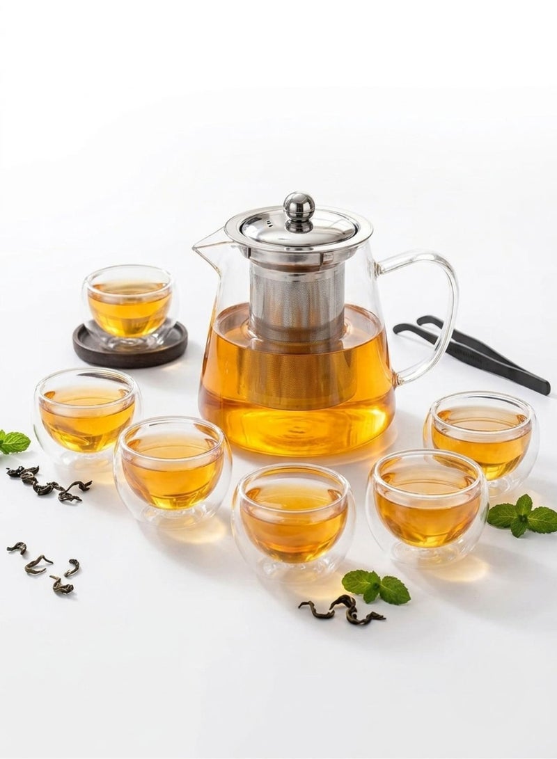 1Chase Borosilicate Glass Teapot 950 ML With Double Wall Glass 50 ML pack of 6 - Image 1