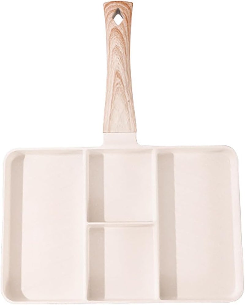 4 Section Breakfast Pan Natural Maifan Stone Coating Anti Stick Aluminum Grill for Frying Eggs Steak Vegetables (White) - Image 1