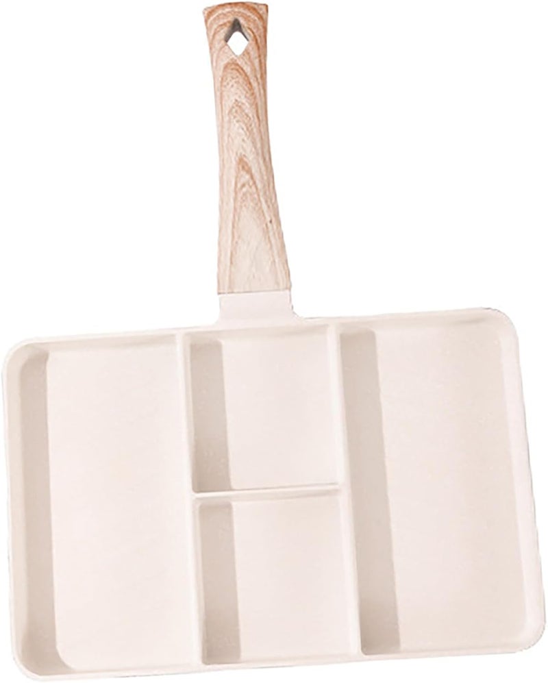 4 Section Breakfast Pan Natural Maifan Stone Coating Anti Stick Aluminum Grill for Frying Eggs Steak Vegetables (White) - Image 4