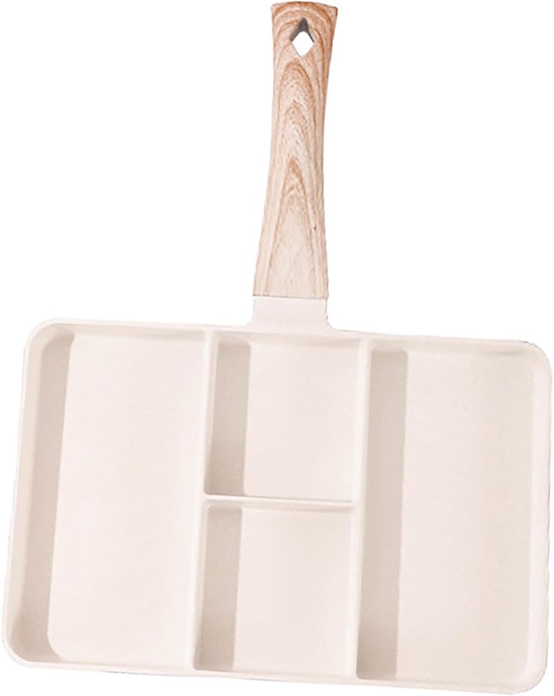 4 Section Breakfast Pan Natural Maifan Stone Coating Anti Stick Aluminum Grill for Frying Eggs Steak Vegetables (White) - Image 2