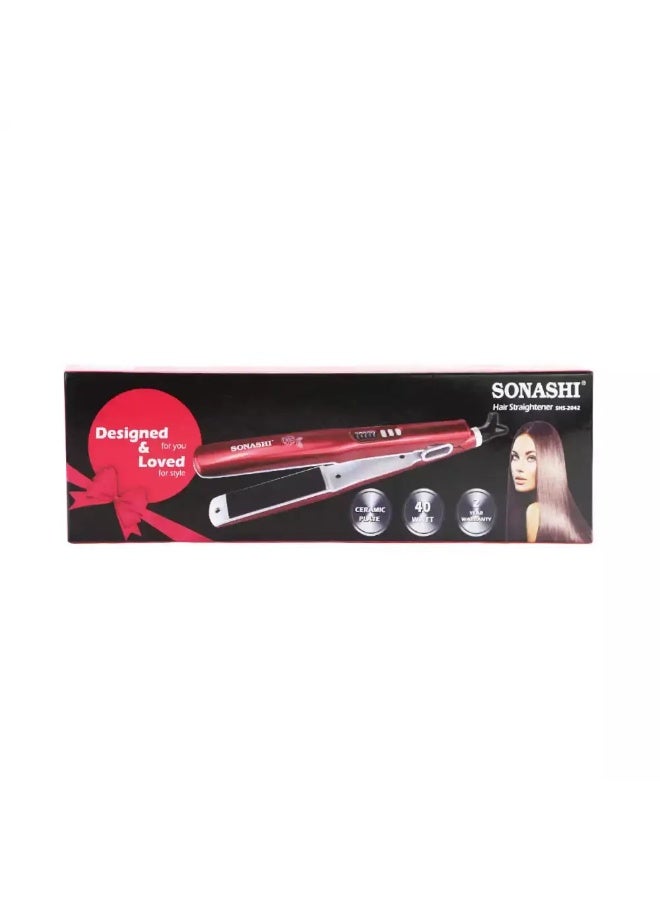SONASHI Hair Straightening Machine With Black Ceramic Plate LED Indicator, Hair Styling Tool - Red - Image 4